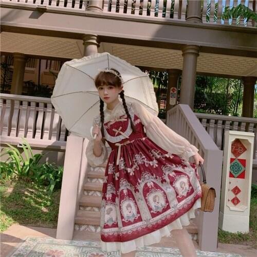 Lolita Jsk Mori Girl Female Angel Lolitas Japanese Printed Dress For Women Vestido Victoriano Kawaii Sweet Cute Anime Costume