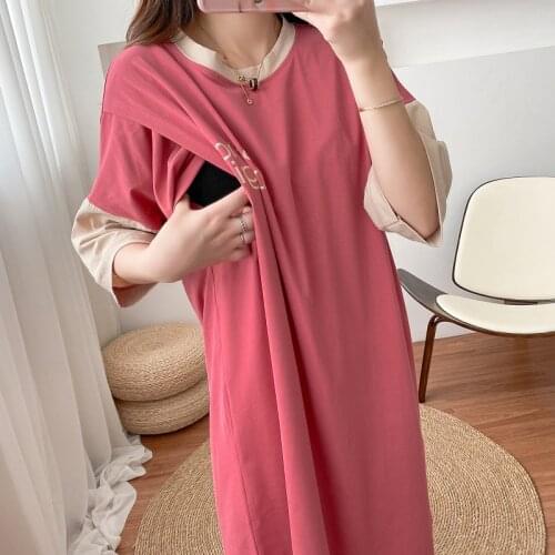 Patchwork Short Sleeves Lettern Print Nursing Dress Blouse Maternity Dress Summer Fashion Pregnant Clothes Pregnancy T-shirt