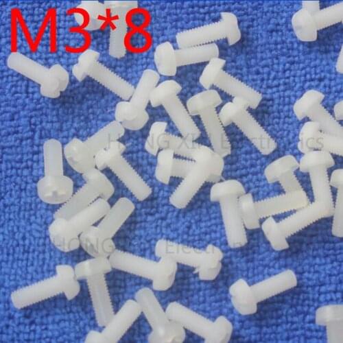 M3*8 8mm white Round Head nylon Screw plastic screw Insulation Screw brand new RoHS compliant PC/board DIY 100pcs