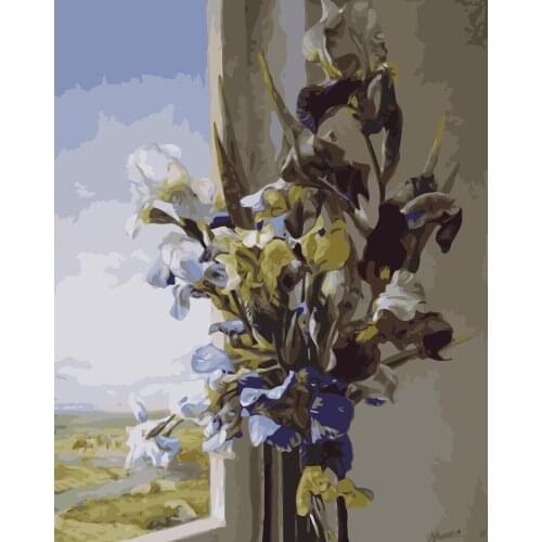 MaHuaf-i537 irises at the window DIY oil painting by numbers on canvas hand painted canvas painting for living room home decor