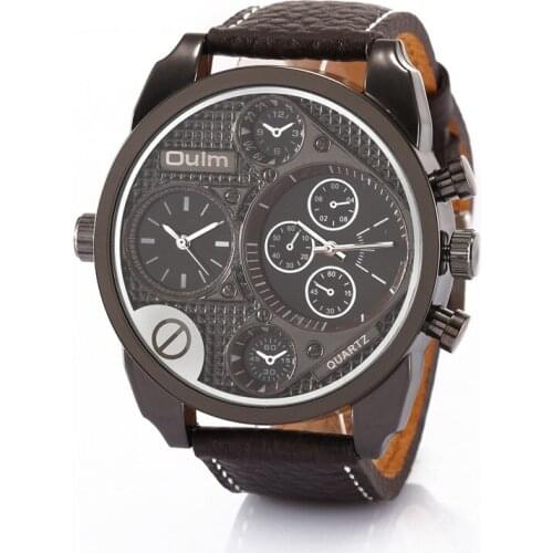 Fashion Designer Brand OULM Mens Watches High Quality Leather Band Double Japan Movt Quartz Wrist Watch Reloj Hombre Esportivo