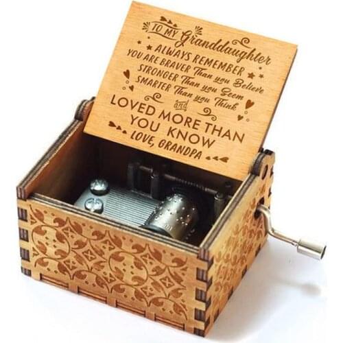 Wooden Hand Cranked Engraved Music Box - You are My Sunshine, Gift For Granddaughter From Grandpa - I Love You Girl