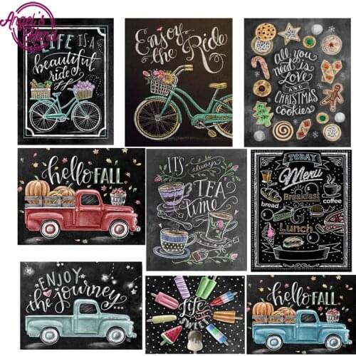 Black Background Letters Mosaic Drill Resin 5D Diy Diamond Painting Embroidery Cross Stitch Kit Landscape Needlework Decoration