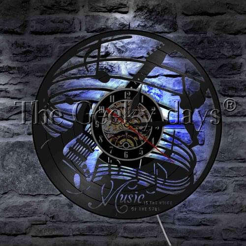 Music Is The Voice Of The Soul Wall Watch Art Decorative Lighting Vinyl Record Wall Clock Rock Music LED Night Lamp