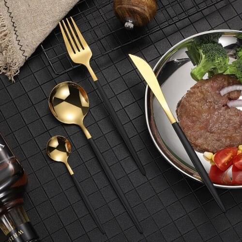 Stainless Steel BlackGold Cutlery Set Mirror Polished Dinnerware Knife Fork Spoon Kitchen Party Coffee Utensils Flatware Set