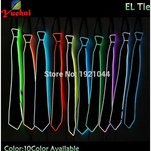 New Fashion 10 Color Glowing Sound Active EL wire NeckTie Light Up Trendy LED Neon Neck Tie For Evening Party Decoration