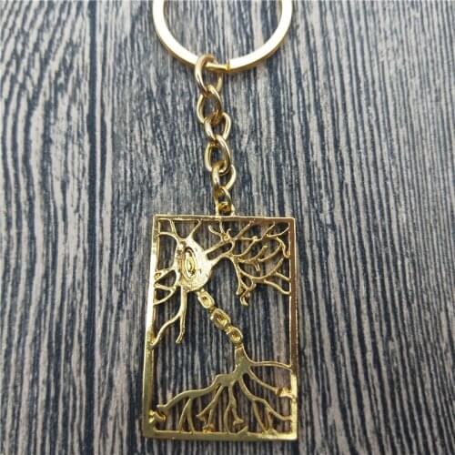 New Neuron Key Chains Fashion Psychology Jewellery in Rectangle Multipolar Neuron Biology Car Keychain Bag Keyring For Women Men