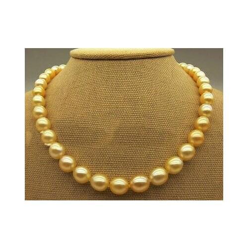 AAAA 18" 12-11 MM SOUTH SEA GENUINE golden PEARL NECKLACE>Selling jewerly free shipping