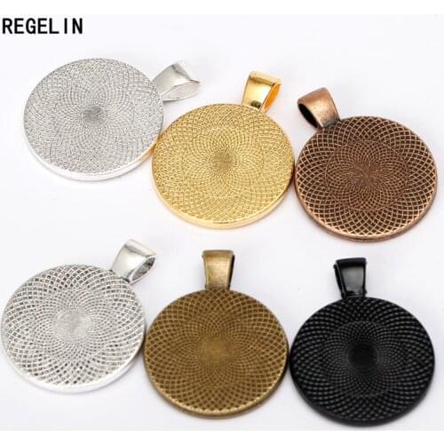 REGELIN 10pc/lot 25mm Silver Plate Necklace Pendant Setting Cabochon Cameo Base Tray Bezel Blank DIY Jewelry Making Findings