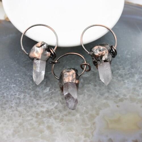 Antique Brass Style Natural White Quartz Pendant,Reiki Healing Crystal Stick Points Necklace For DIY Jewelry Making Accessories