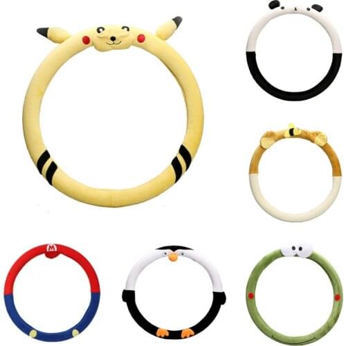 Pokemon Pikachu Plush Car Steering Wheel Cover Creative Cute Car Gloves Winter Cartoon Antifreeze Warm Auto Accessories