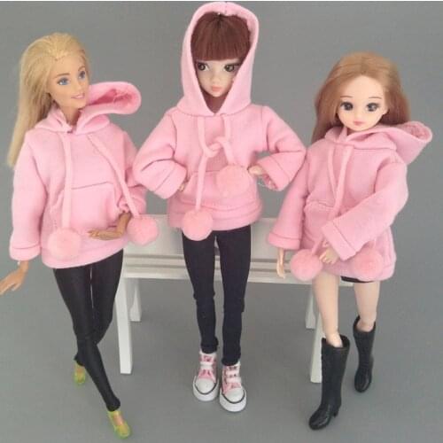 Pink Sweatshirt Coat For Barbie Dolls Clothes Clothes For Barbie Doll Outfits Leather Pants Canvas Shoes 1/6 Doll Accessories