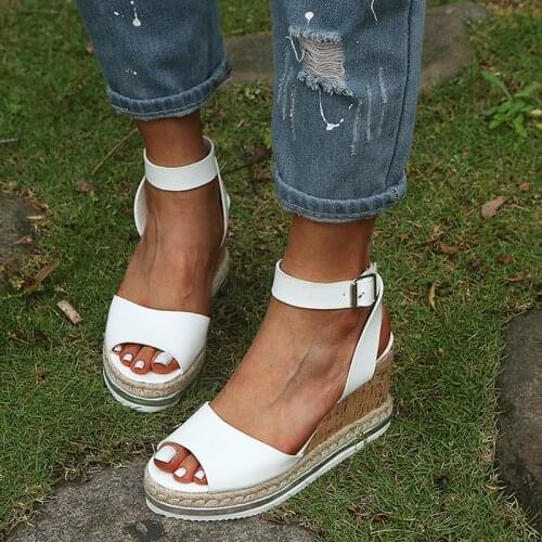 Summer Women Plus Size Sandals 9cm High Heel Wedges Ankle Strap Thick-soled Fashion Female Platform Shoes Sandalias