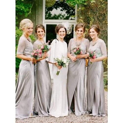 Half Sleeve Silver Mother of the Bride Dresses Plus Size Modest Mother of the Bride Dresses vestido de madrinha