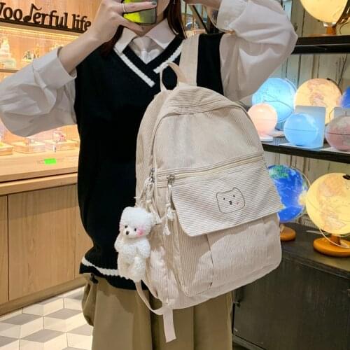 Couple Vintage Corduroy School Backpack Women Men Cartoon School Bags for Teenage Girls College 15 Inch Laptop Backpacks Female