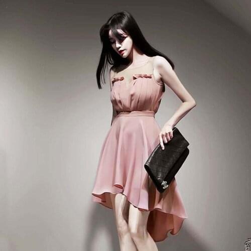 New arrival fashion dress women elegant mesh perspective casual street summer sleeveless sweet simple trend asymmetrical dress