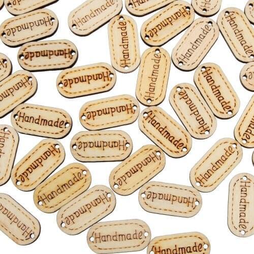 150pcs/300pcs Wood Buttons 24mm *12mm Oval Badge "Hand Made" Apparel Accessories Craft Scrapbooking Sewing Accessories
