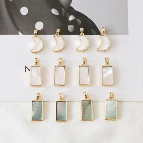 18K real gold electroplated rectangular moon shell magic pendant DIY hand made material Earrings Necklace accessories