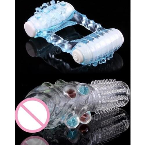 2Pcs/Set Crystal Cock Rings Silicone Penis Ring Delay Ejaculation Penis Sleeves Extension Reusable Condom Sex Toys for Adult