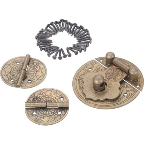 3pcs/set Antique Brass Hasp Latch Lock+2 Hinge Chinese Style Vintage Mini Clasp Old Fashion European Jewelry Chest Wood Wine Box