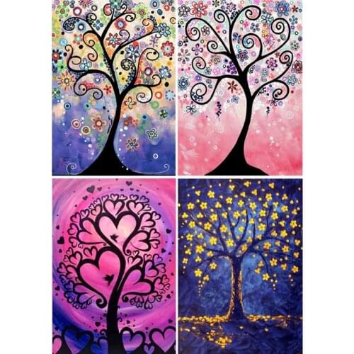 4 Pack 5D DIY Diamond Painting Kits Wishing Tree Full Drill Rhinestone Embroidery Cross Stitch Home Decor