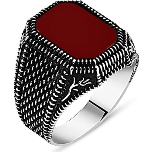 925 Sterling Silver Ring for Men with Red Agate Stone Vintage Gift Jewelry Fasion Onyx Agate Zircon Men Rings