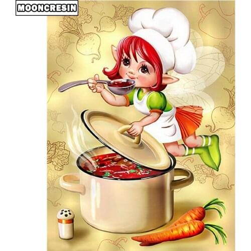 Diy 3D Diamond Embroidery Mosaic Painting By Numbers Cartoon Cook Girl Diamond Painting Full Square Rhinestone Home Decoration