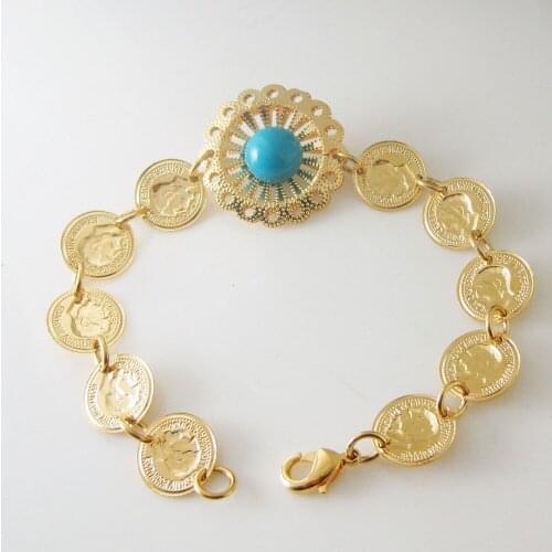 MIN ORDER 10$ / NEW 7.5" YELLOW GOLD GP SOLID COATED EP OVERLAY HEAD LINK BEADS BRACELET/GREAT GIFT