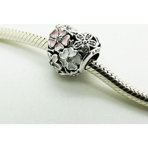 Popular Beads For Jewelry Making Poetic Blooms Heart Charm Fits Beaded Chains Bracelets For Woman DIY Sterling Silver Jewelry