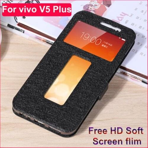 For vivo V5 Plus case 5.5" PU leather shell front window back cover For vivo V5Plus phone cases V 5 Plus Stand flip Case
