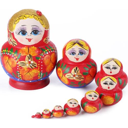 Wooden Russian Matryoshka Classic 10-layer Matryoshka Mini 10-Layer Red Girl Matryoshka Pure Handicraft Home Decoration