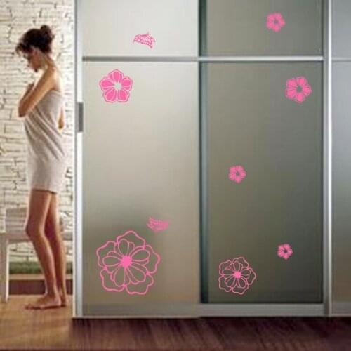 DIY Pink Flower Furniture Refrigerator Stickers Kitchen Bathroom Decoration Wall Sticker Home Decor Decals Poster