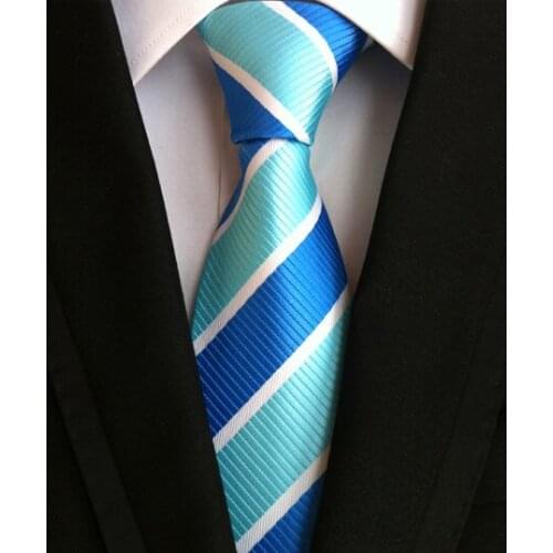 8cm Designer Striped Tie Mint Green with Blue White Stripes Necktie High Quality Woven