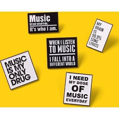 Sentence Stuff Enamel Pins "Music is Who Am I " Custom Brooches Decoration Backpack Badge Gift for People Who love Music