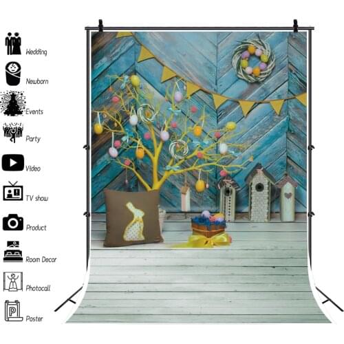 Laeacco Spring Wooden Floor Eggs Rabbit Easter Day Decro Photo Backdrop Photophone Portrait Photographyic Backgrounds For Studio