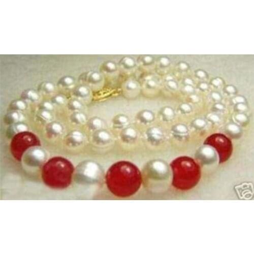 Hot sale GREAT 18" akoya 7-8mm white pearl red jades necklace