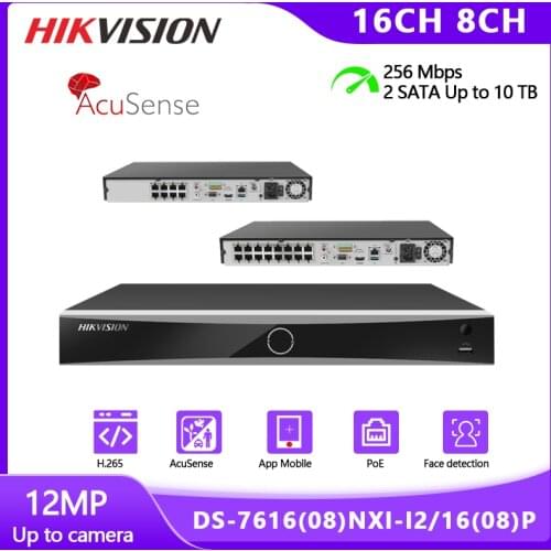 Hikvision POE AcuSense 4K NVR 16CH DS-7616NXI-I2/16P/S 8CH DS-7608NXI-I2/8P/S Works With 12MP CCTV Camera Support Face Capture
