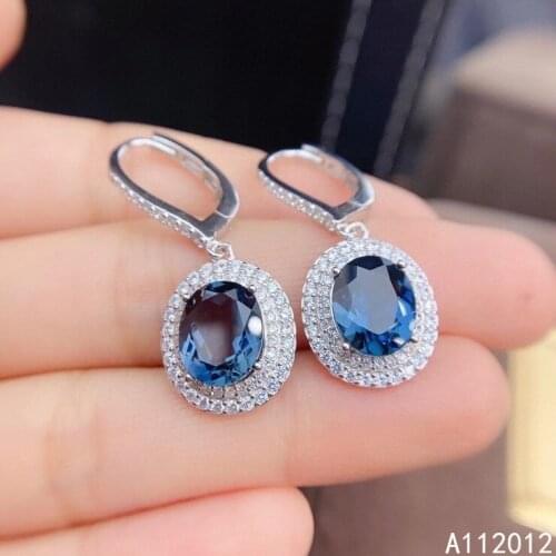 KJJEAXCMY fine jewelry natural blue topaz 925 sterling silver trendy girl new earrings eardrop support test hot selling