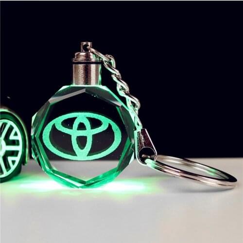 Girlfriend classic gift long chain with light glass keyring for Toyota logo metal car keychain auto Accessories pendant key ring