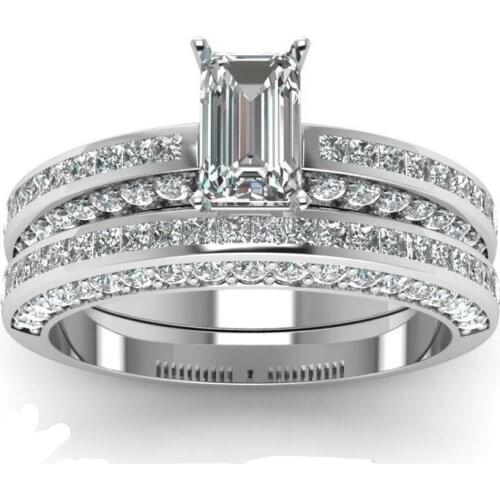 Classic Women Ring White Crystal Cubic Rings Engagement Wedding Bands Anniversary Party Gift Girl Jewelry Accessories