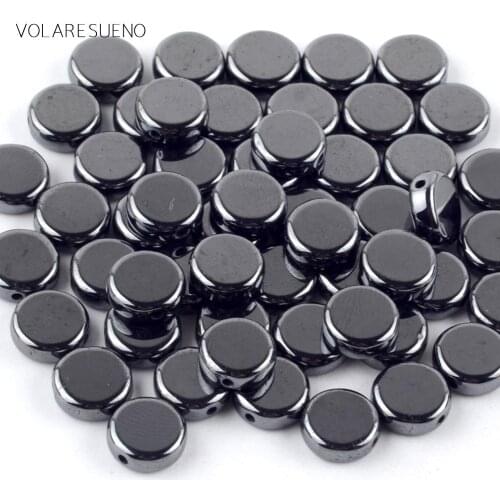 Natural Stone Black Hematite Stone Smooth Flat Round Beads For Jewelry Making Spacer Loose Beads 6mm8mm Diy Bracelet Strand 15"