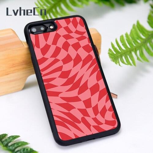 LvheCn Silicone Rubber Phone Case Cover for iPhone 6 6S 7 8 Plus X XS XR 11 12 Mini Pro Max Pink Liquid Checkers