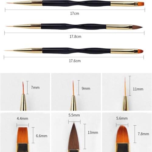 Manicure Nail Art Brush Pen Black Uv Gel Nail Brush Double Thin Nail Brush 7/9/11mm Nail Stripe Brush Tips Design