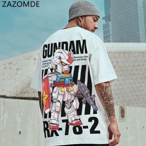 ZAZOMDE 2021 Robot Print T-shirt Men Oversize Cotton Men Short Sleeve Tshirt Korean Style Tops Plus Size Round Neck Hip Hop T