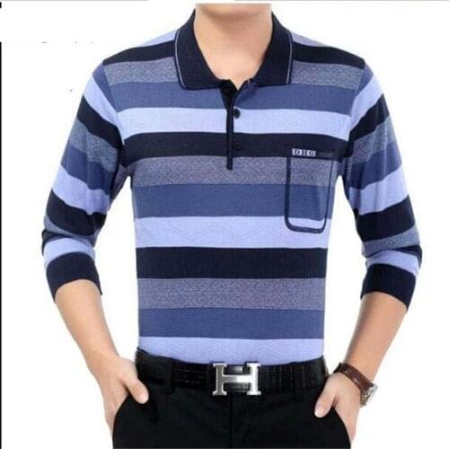 Mens Stripe Polo Shirt Loose Long Sleeve shirt Autumn Business Casual Top Oversized