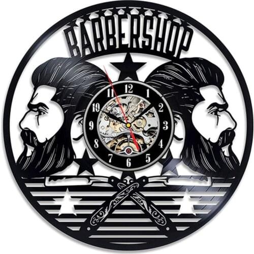 Barber Shop Wall Art Clock Hair And Shave Cut Wall Sticker Vinyl Record Wall Clock Hairdresser Decoration Gift for Barber Salon