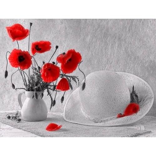 2016 New 3D DIY Diamond Painting Poppy Flower Vase White Hat Cross Stitch Diamonds Embroidery Mosaic For Home Decoration H256