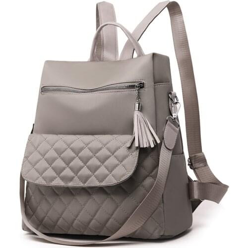 New women backpacks back packs fashion daypack bagpacks shoulder bag back open tassel backpack for girl mid size bags khaki