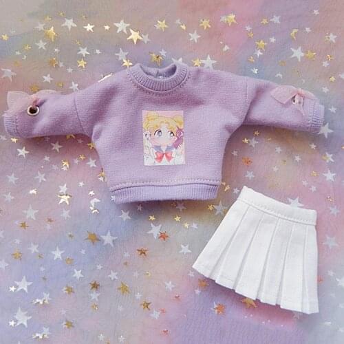 Dolls Blyth Clothes Purple Cartoon Long-Sleeve Sweater+skirt Blyth Licca azone 30cm Hoodie Clothing for 1/6 doll accessories