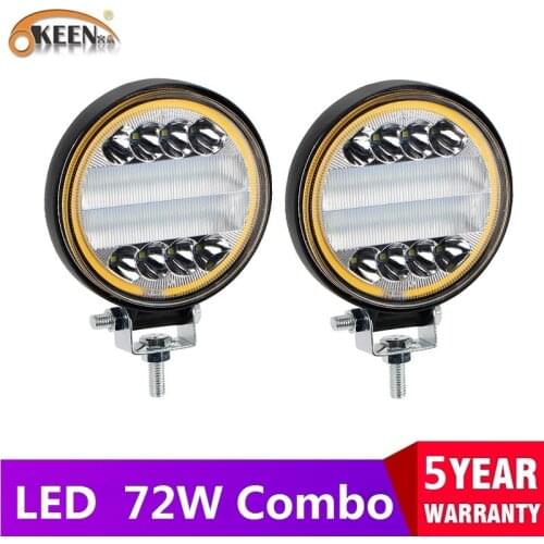 OKEEN 2pcs New Arrival Car LED Light Bar Work Light 72W White Yellow Combo Beam Led Driving Lights 12V 24V Led Lights Truck ATV
